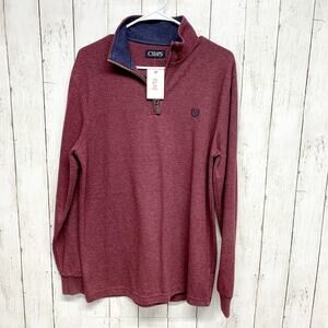 Chaps Men's Medium Red 1/4 Zip Pullover Sweater Long Sleeve Cotton Knit Solid